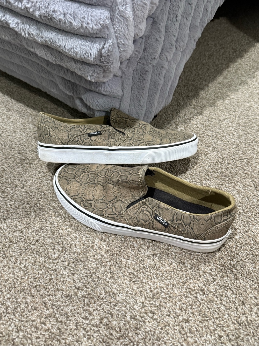 Vans Slip-On Loafers in Taupe Snake Print